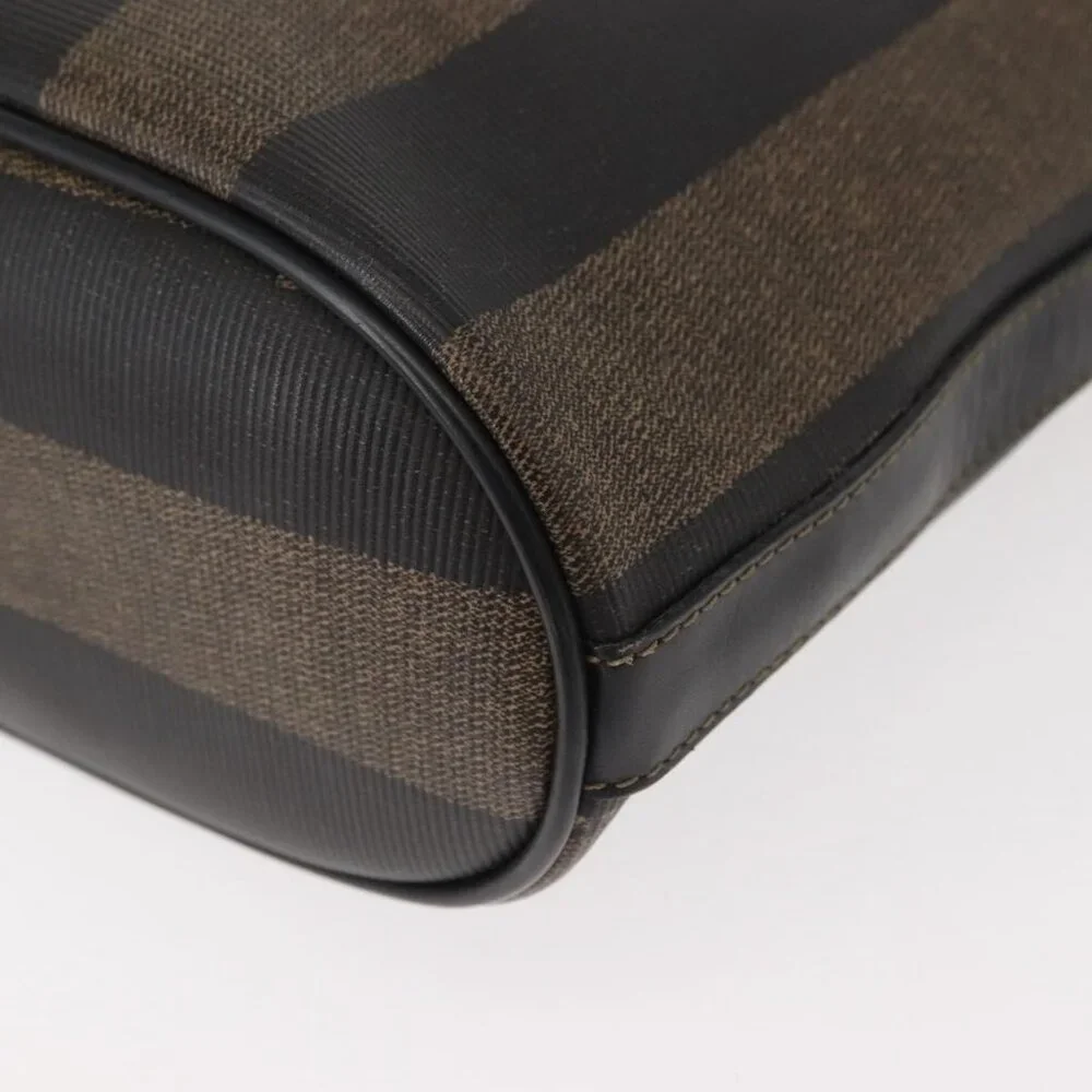 Authentic FENDI Pecan Canvas Shoulder Bag PVC Black Brown gold - Picture 3 of 16